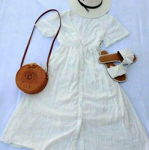 White eyelet vneck dress